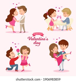 Valentine's day card vector illustration. cute couples In Love Romantic St. Valentine's Day Date, Lovers And Romance Set Of Vector Illustrations