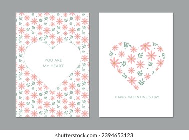 Valentine's day card. Vector illustration. Heart and flowers in pastels colors.