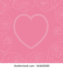 Valentine's Day card vector illustration. Lace heart on ruby backdrop with hand drawn roses. For web, ads, etc.