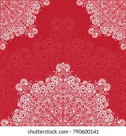 Valentine's day card. Vector illustration. Mandala with hearts, line. Red and white colors. Postcard, Lovecard, background. Beautiful. Valentine mandala card. 