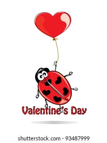 Valentine's day card - Vector illustration of lovely ladybug with heart balloon