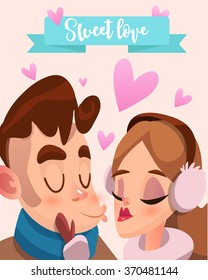 Valentine's Day Card. Vector illustration.A loving couple in cartoon style.