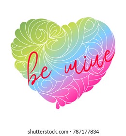 Valentine's day card. Vector rainbow heart isolated on a white