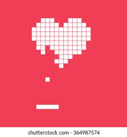 Valentines day card. Video game pixel heart. Retro vintage design. Editable vector. 