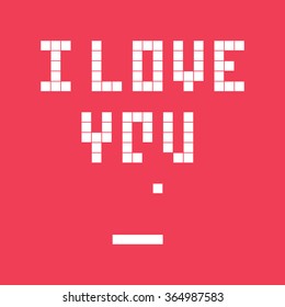 Valentines day card. Video game pixel, i love you text. Retro vintage design. Editable vector. 