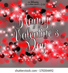 Valentine's day card.  Wedding invitation on pink glittering background in hearts