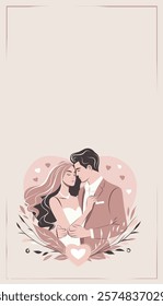 Valentine's Day card, wedding invitation. Vector illustration in gentle vintage style. Man and woman in each other's arms, symbolizing romance and tenderness. For love sites, dating apps, posters, ban