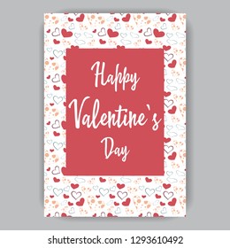 Valentine's day card white with hearts orange, blue, red on a white background hand-drawn