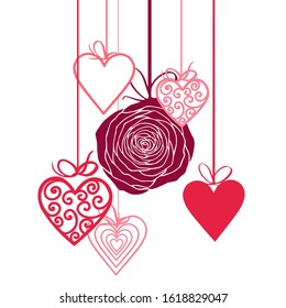 Valentines Day card,background with hearts and rose