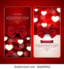 Tarjetas de San Valentín con arco y corazones brillantes, conjunto de dos.