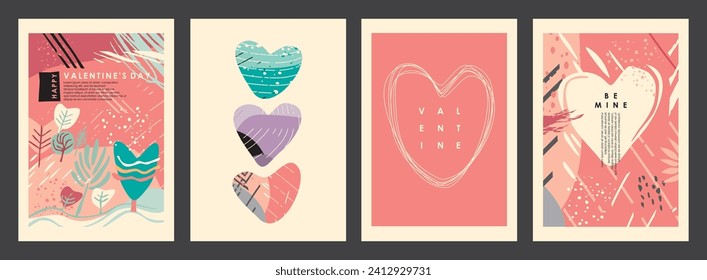 Valentines day cards collection. Creative artistic design for Valentine's day banners and posters. Vector holiday illustration. Love and romance.