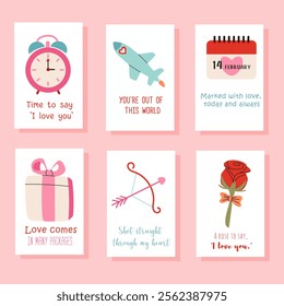 Valentine's Day Cards with Cute Illustrations: A set of six adorable Valentine's Day cards featuring cute illustrations and romantic messages. Perfect for expressing your love on Valentine's Day.