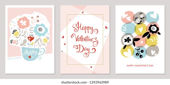 Valentine's Day cards design in contemporary style. Vector illustration.