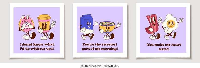 Valentine's Day Cards Featuring Retro Breakfast Duo with Funny Captions