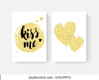 Valentine's day cards with hand lettring and gold glitter details.