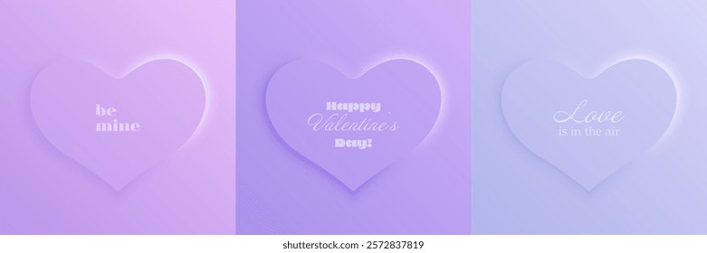 Valentine's Day cards with hearts and romantic phrases. Pink, yellow, and peach tones with soft gradients emphasize love and celebration