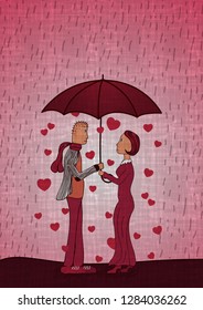 Valentines Day cards with hearts woman and man