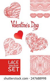 Valentines day cards with lace ornaments, hearts, 