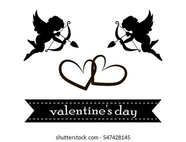 valentines day cards with ornaments, hearts, angel and arrow