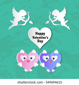 valentines day cards with ornaments, hearts, angel and arrow