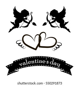 valentines day cards with ornaments, hearts, angel and arrow