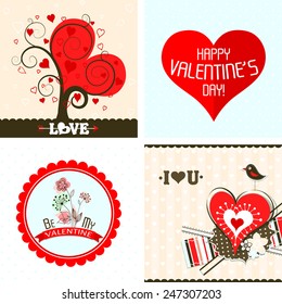 Cartões de dia valentinos com ornamentos, ilustração vetorial