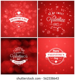 Valentines Day Cards or Poster Design Templates. Typographic Design Elements with Abstract Vector Red Backgrounds