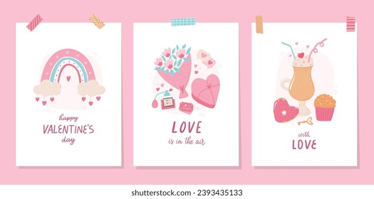 Valentine's day cards, posters, prints, invitations, banners collection with lettering quotes and doodles. EPS 10