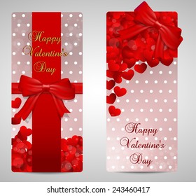 Valentines day cards red width silk ribbon and bow.