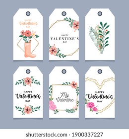 valentines day cards set with floral decorations. vector illustration