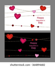 Valentine's Day cards with textured hearts and gold strings