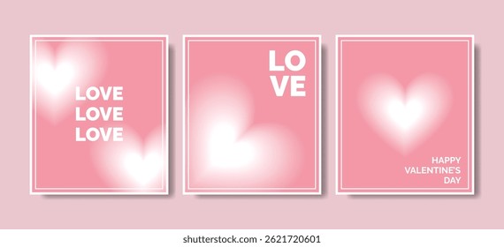 Valentine's Day cards. Valentine greeting cards with love gradient background. Can be used for brochures, advertising, postcard, flyers, banners or social media posts. Romantic cute illustration.