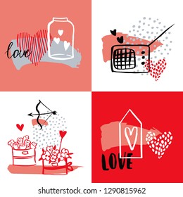 Valentine's Day cards.  Vector sketch  illustration.