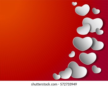 Valentine's day card,White hearts on red background,Vector illustration