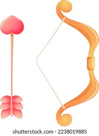 Valentine's Day cartoon cupid's bow and arrow heart on transparent background