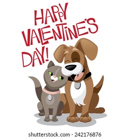 Valentines Day cartoon dog and cat EPS 10 vector stock illustration