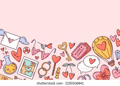 Valentine's Day cartoon hand drawn style blank background, cute, lovely and romantic. 