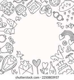 Valentine's Day cartoon hand drawn style blank background, cute, lovely and romantic. 