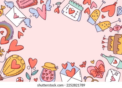 Valentine's Day cartoon hand drawn style blank background, cute, lovely and romantic. 