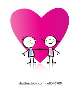 Valentine's Day cartoon little people in love with big heart, see more images related