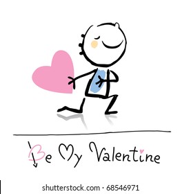 Valentine's Day cartoon romantic lover kneeling down holding heart, see more images related