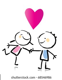 Valentine's Day cartoon romantic people in love holding hands, children's drawing style series. see more images related