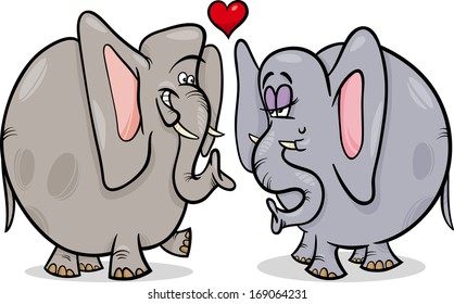 Valentines Day Cartoon Vector Illustration of Funny Elephants Couple in Love