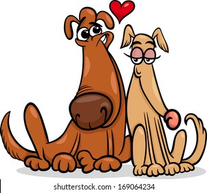 Valentines Day Cartoon Vector Illustration of Funny Dogs Couple in Love