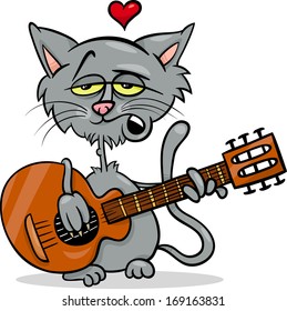 Valentines Day Cartoon Vector Illustration of Funny Cat in Love Playing the Guitar and Singing