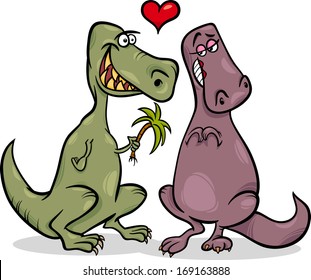 Valentines Day Cartoon Vector Illustration of Funny Dinos Couple in Love