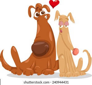 Valentines Day Cartoon Vector Illustration of Funny Dogs in Love