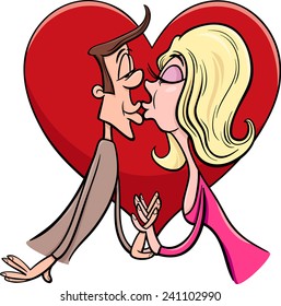 Valentines Day Cartoon Vector Illustration Of Funny Kissing Couple In Love