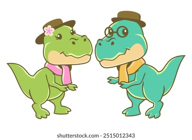 Valentines Day Cartoon Vector Illustration of Funny Dinos Couple in Love