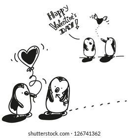 valentine's day cartoons set, cute penguins in love